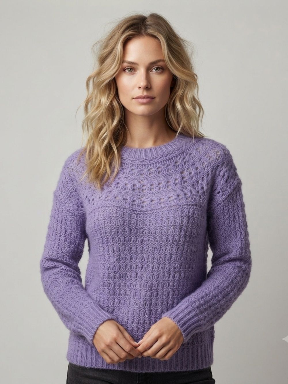Lauren Ralph Lauren Cottagecore Lilac Open Knit Alpaca Blend Sweater Size Large